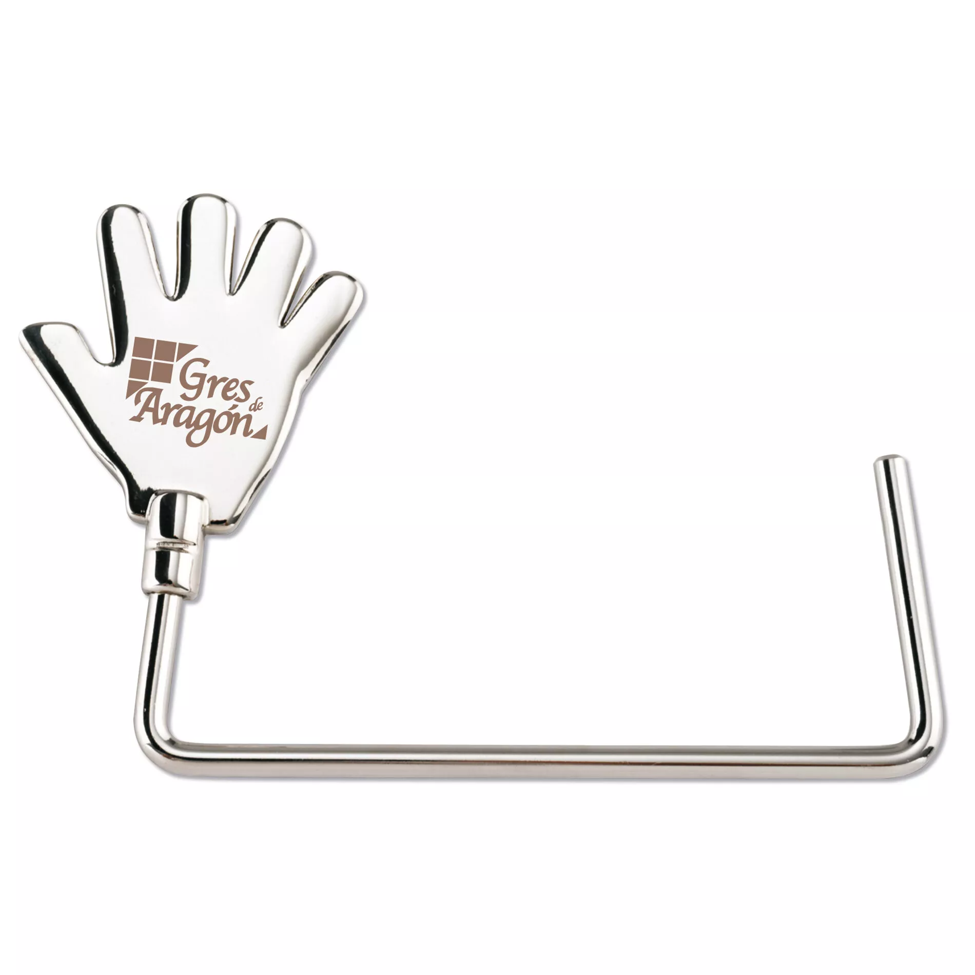 Cuelgabolsos con forma de mano niquel pulido