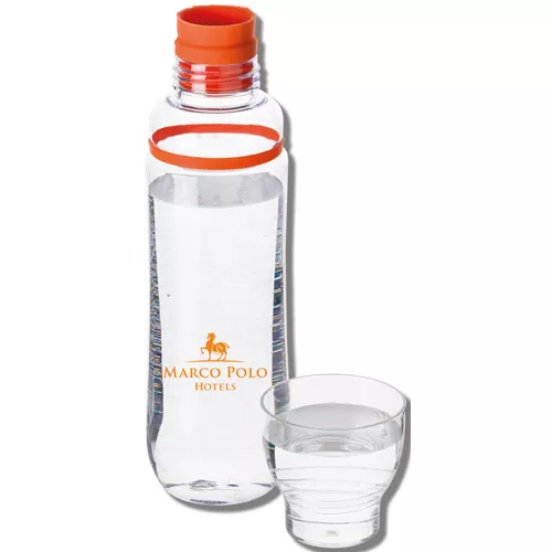 Botella (750 ml) con tapa  y vaso