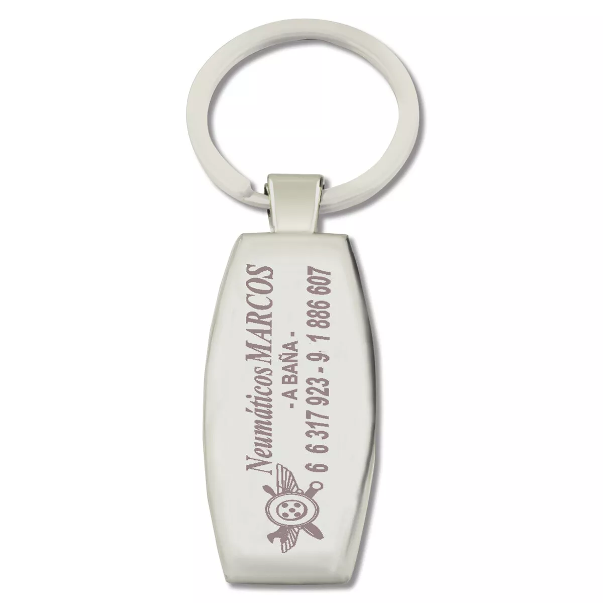 Llavero de metal con decoración en negro. Especial para grabación a láser.