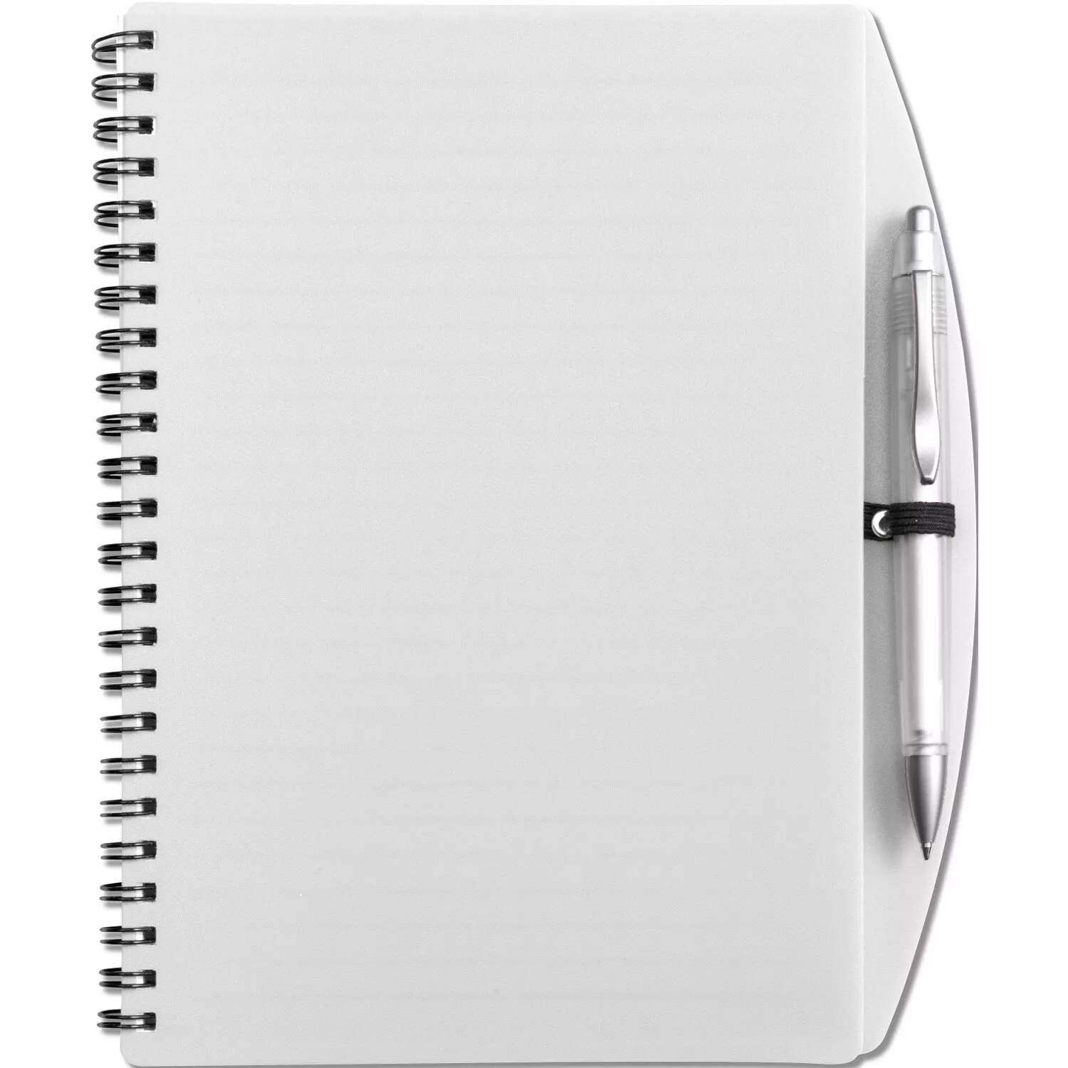 Libreta de notas tamaño A5 con tapas de polipropileno, 65 hojas y bolígrafo de plástico con clip de
